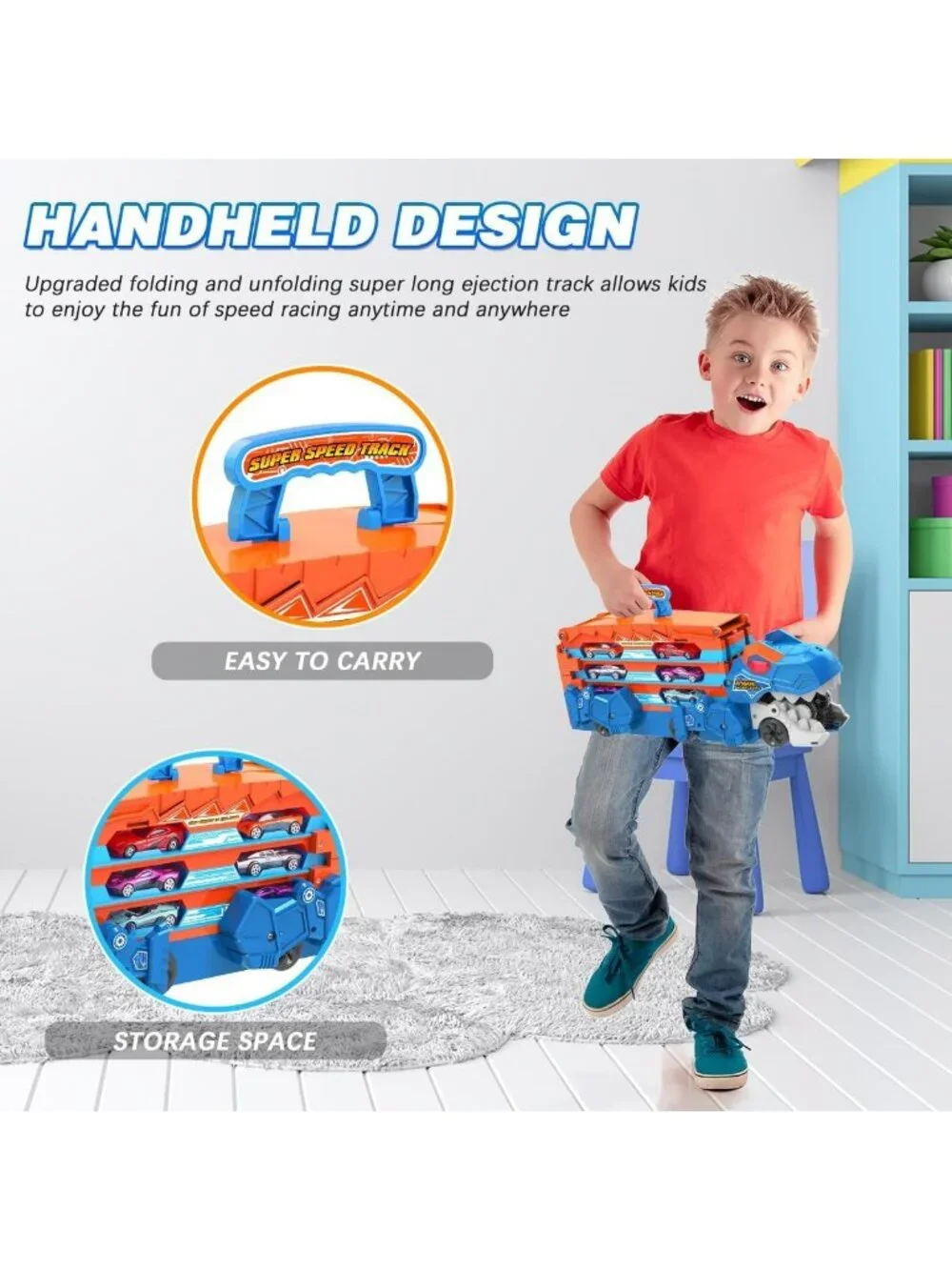 Dinosaur Transport Truck Toy - 3-in-1 Ejection Track Set with Sound & 8 Race
